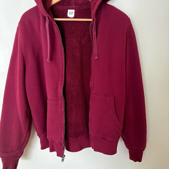Gap Maroon Sherpa Lined Zip Hoodie Men’s L - Cozy Fleece EUC - Winter Must! - Picture 8 of 10